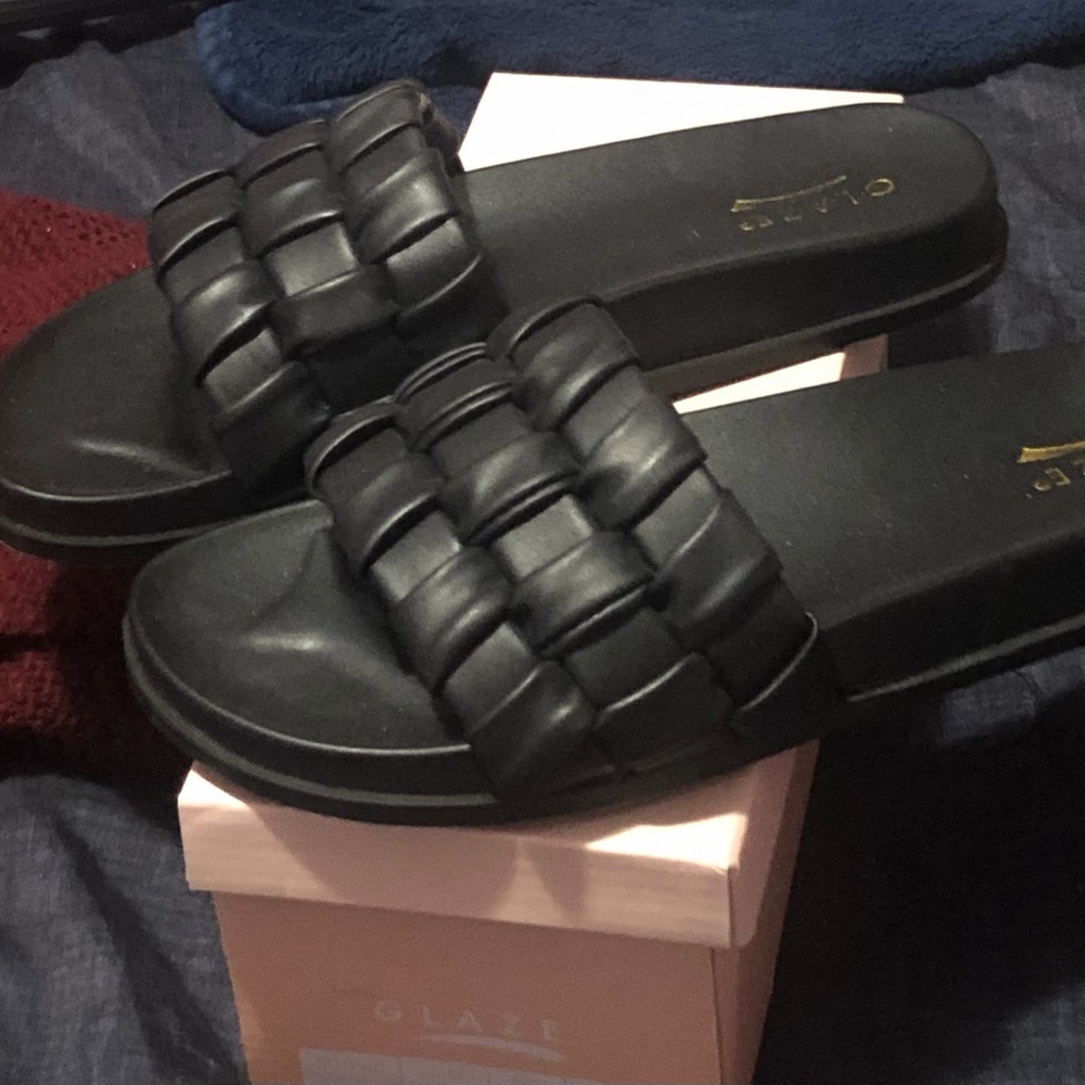 Glaze Black Woven Slide Sandals